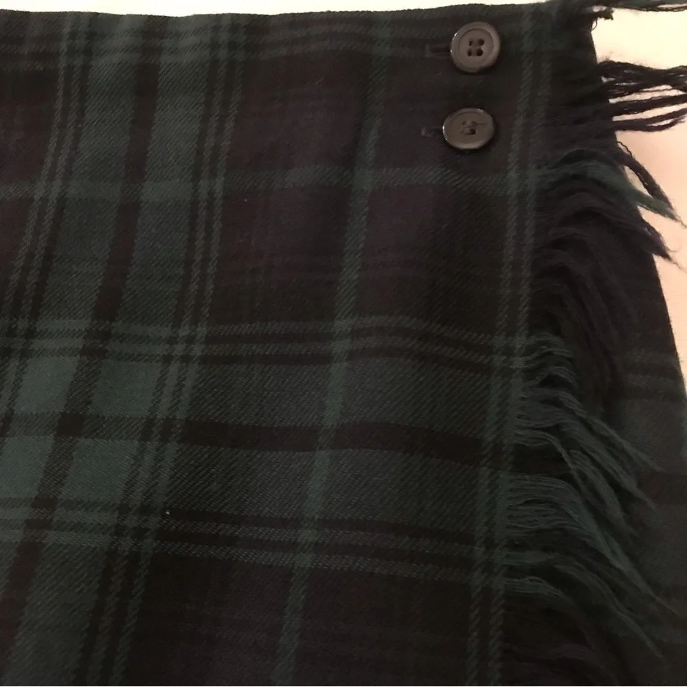 Vintage Rafaella Wool Plaid Wrap Skirt with fringe - Picture 3 of 10